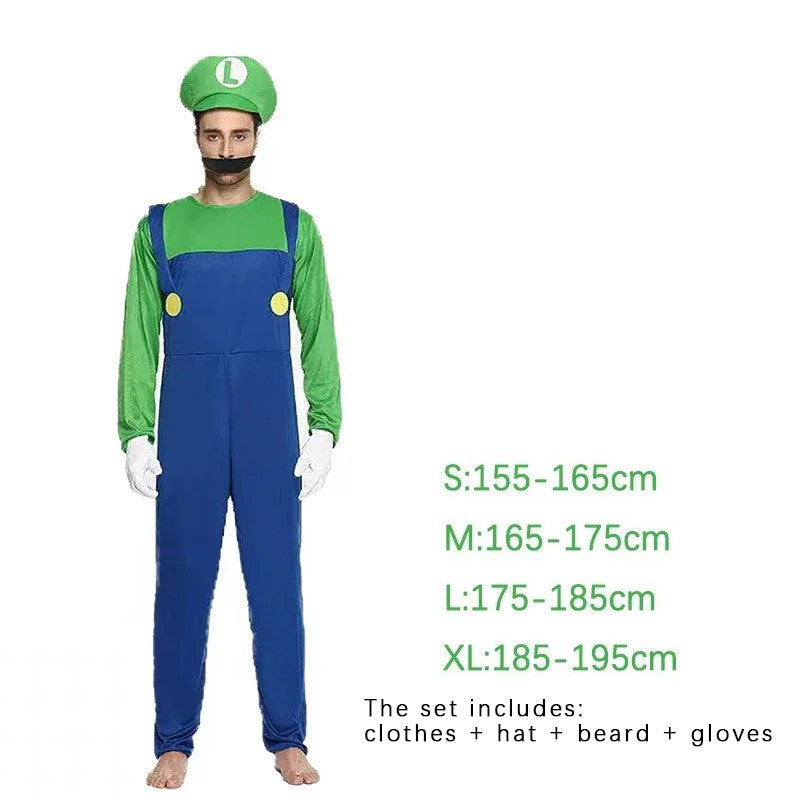 Game Marios Super Luigi Brothers Uniform Set Cosplay Costumes Funny Anime Adult Men Jumpsuit Woman Dress Halloween Costume
