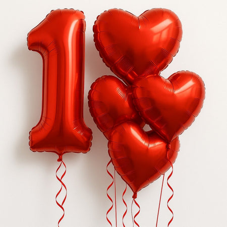 6Pcs/Set 32in Red Foil Number and 18in Heart Balloons Valentine's Day Birthday Christmas Party Decorations Anniversary Halloween