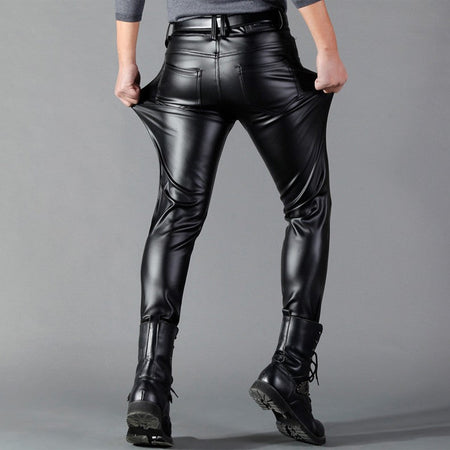 Men's Leather Pants Skinny Fit Elastic Fashion PU Leather Biker's Trousers Nightclub Party & Dance Pants Thin