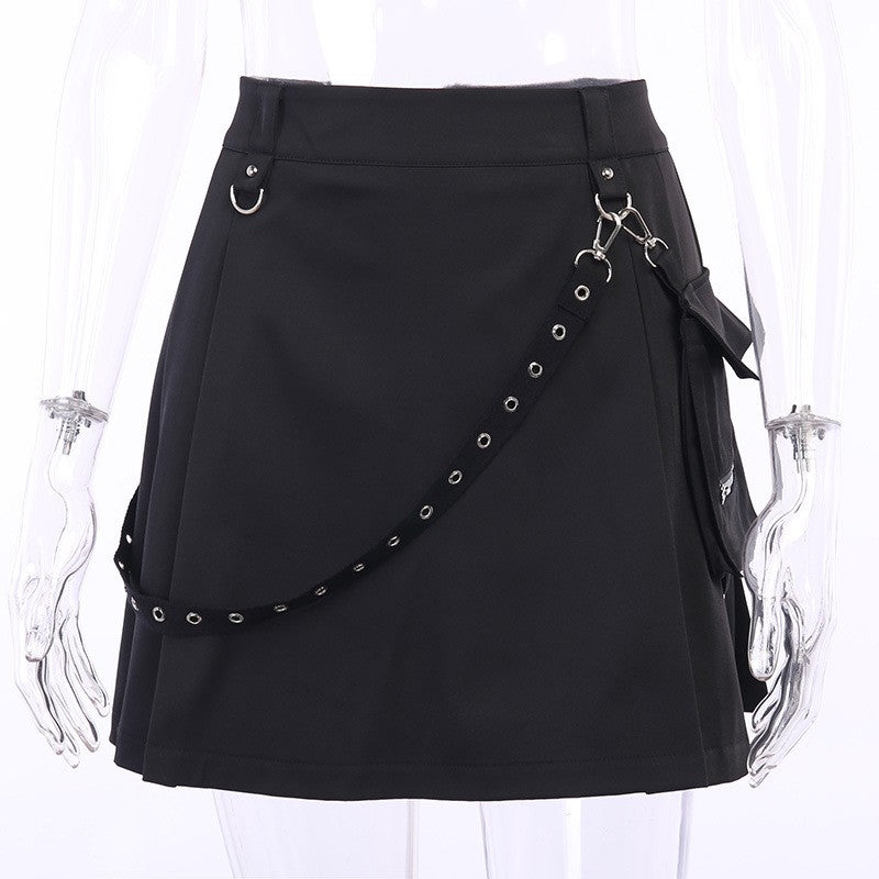 High Waist Black Skirts Harajuku Punk Gothic Women Sexy Patchwork Bandage Mini Female Streetwear Black Skirt