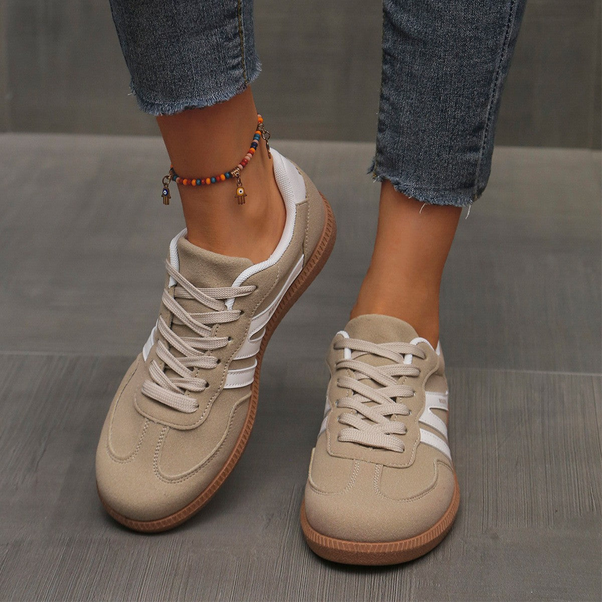 Mix Color Women's Autumn Sneakers Fashion Splicing Flat Heel Vulcanized Shoes Female Lace-Up Non-Slip Pu Leather Casual Shoes