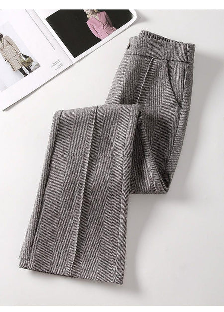 Faionable Thiened Woolen Flared Pants High Waist Casual Trousers for Women Autumn Winter New Sle Slimming Wide Leg Pants
