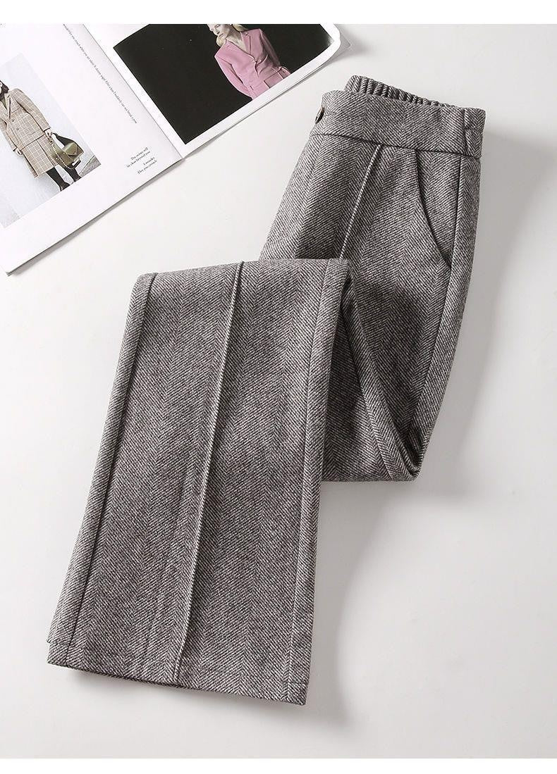 Faionable Thiened Woolen Flared Pants High Waist Casual Trousers for Women Autumn Winter New Sle Slimming Wide Leg Pants