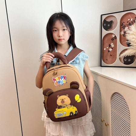 Kawaii Cartoon Capybara Backpack Nylon Lightweight Capybara School Bag Large Capacity Multi-pocket Kindergarten Backpack