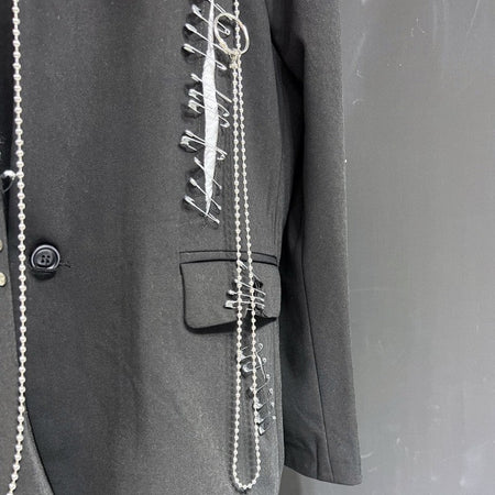 WVGA Autumn Winter New Man Tide Destroyed Metal Punk Rivet Chain Rock Suit Coat Niche Chic Casual Long Sleeved Blazer Ins W14182