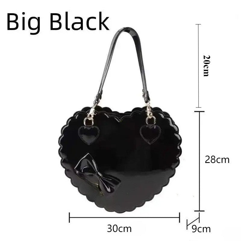 PU Heart Lolita Handbags Girls Bowknots Decor Japanese Shoulder Bags Two Sized Kawaii Shell Purses Cute Pink Messenger Bag Gifts