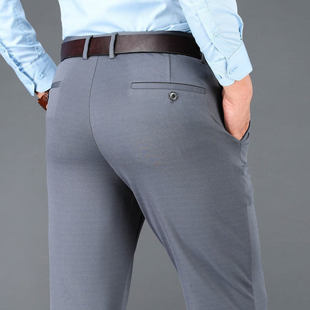 Spring Autumn Men's Smart Casual Pants Black Navy Blue Suit Pants Office Male Trousers Big Size Elegant Sports Straight Pants