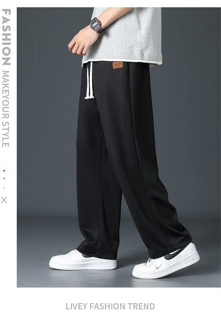 Black Straight Pants for Men's Summer Wide Leg Pants Casual Harajuku Student Pants High Street Trousers Gray Cool Sweatpants