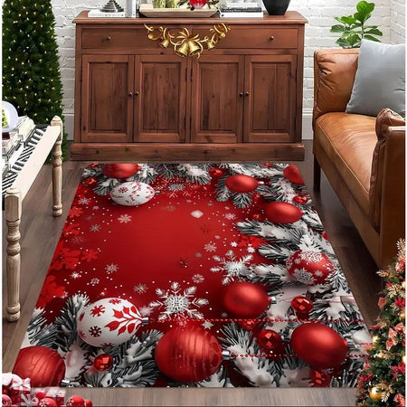 1PCS Christmas Snowflake Area Mat Red with Gold and White Snowflakes  Living Room Bedroom Decoration Holiday Home Decoration