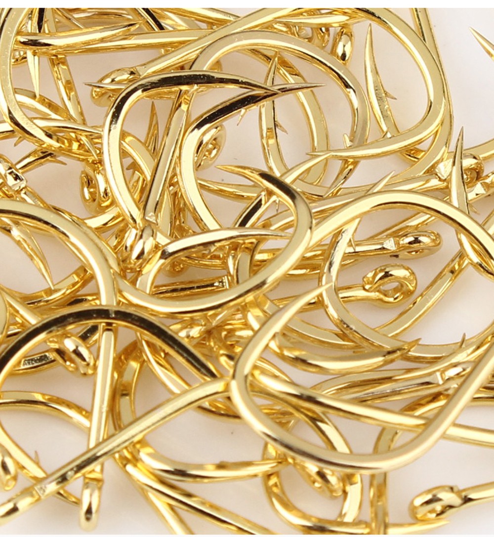 FTK 50-100pcs Gold Fishing Hook High Carbon Steel 1#-12# Barbed Hook With Ringed EYE Red Fishhooks for Carp Fishing Tackle