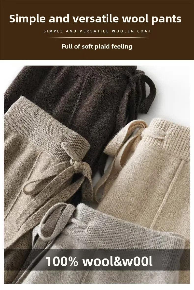 High Waist Knitted Woolen Wide Leg Pants Autumn Winter New Style Drapey Floor-Length Casual Trousers Skin-friendly Warm