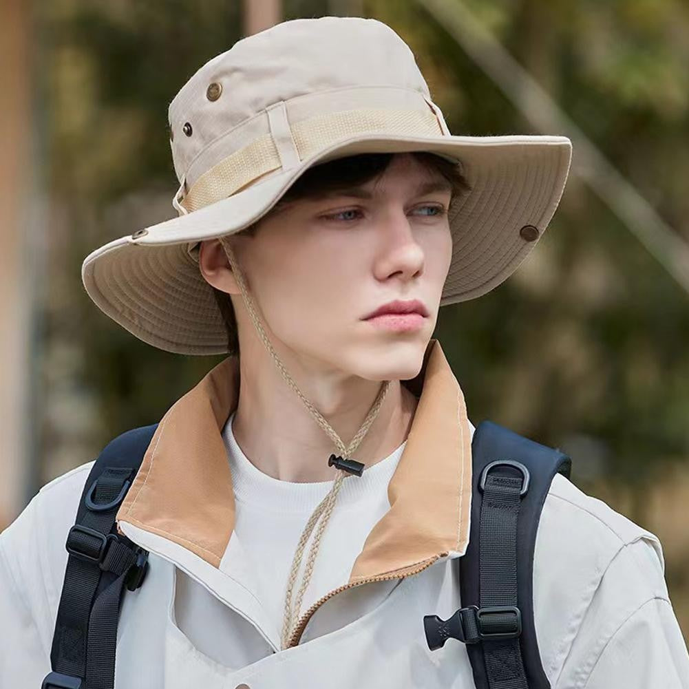Summer Men Bucket Hat Outdoor UV Protection Wide Brim Panama Safari Hunting Hiking Mesh Fisherman Hat Beach Sunscreen Cap
