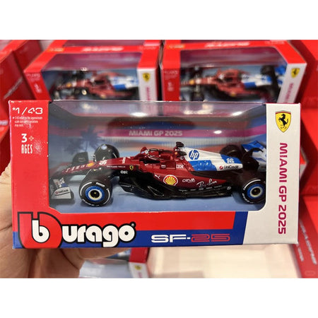 New In Stock Bburago 1:43 Ferrari Sf25 Miami Gp Alloy Miniature Diecast Model 2025 F1 Car #16 Charles Leclerc Toys Car Kids Gift