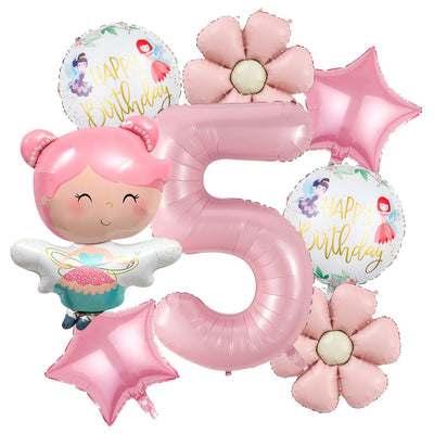 Cute Butterfly Fairy Theme Princess Birthday Foil Balloons Pink Wing Fairy Rainbow Balloons 4th Birthday Party Decorats