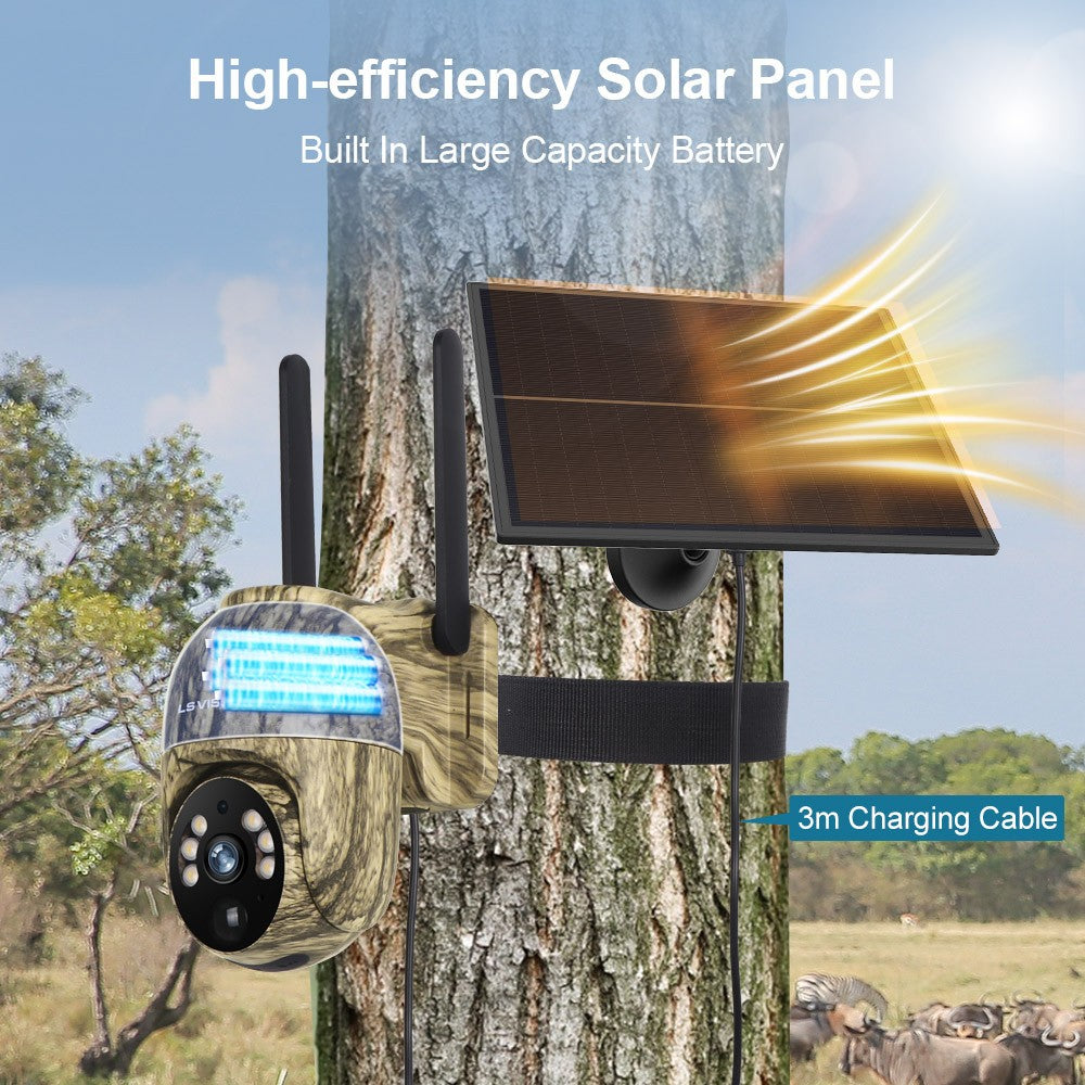 LS VISION 2K 4G Solar Security Cameras WIFI Wireless Outdoor 360° Live View Animal Monitoring Camouflage Color Battery PTZ Cam