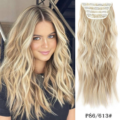 4Pcs/Set 20Inch Synthetic Hair Clip In Long Wavy Thick Hairpieces For Women Full Head Synthetic extenciones para el cabello