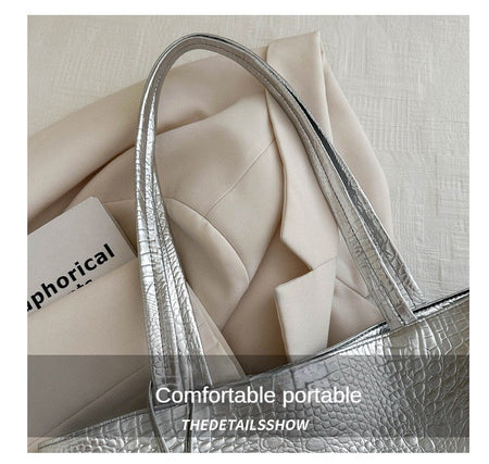 Fashion Casual Women Shoulder Bags Silver Gold Black Crocodile Handbag PU Leather Female Big Tote Bag Ladies Hand Bags Sac