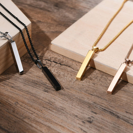 Waterproof Pillar Necklaces for Men Women,Stainless Steel Rectangle Vertical Bar Pendant Necklace,Simple Casual Collar Gifts