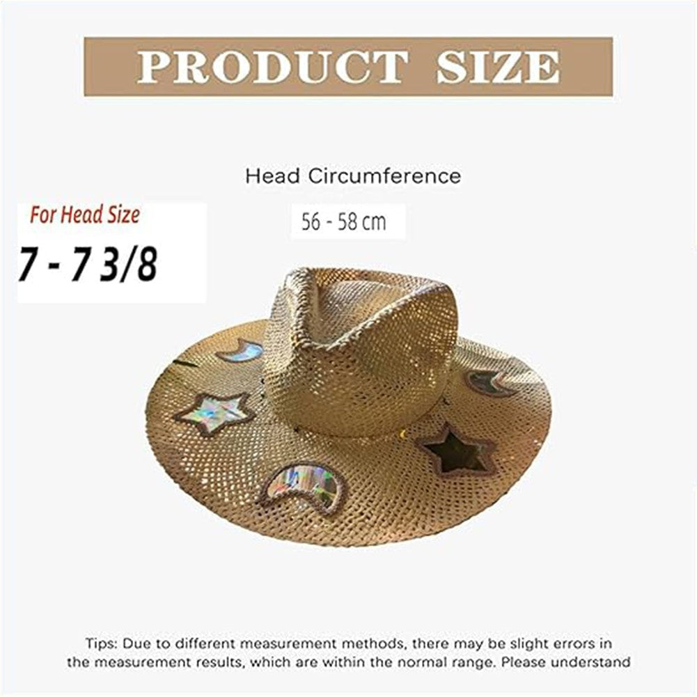 Suncatcher Cowgirl Straw Prism Hat Cowboy Hat Handmade Weave Women Straw Cap Wide Brim Women's Fashion Sun Hat for Summer Beach