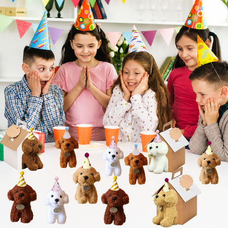 8-36Pcs Puppy Stuffed Animals Bulk Adopt A Puppy Party Favors with Card Hat Paper Boxes Birthday Stuffed Dogs Keychain for Kids