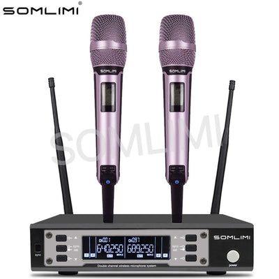 SOMLIMI EW135G4 UHF Dual Channels Profession Wireless Microphone System Stage Performance Dynamic Long Distance Metal Handheld