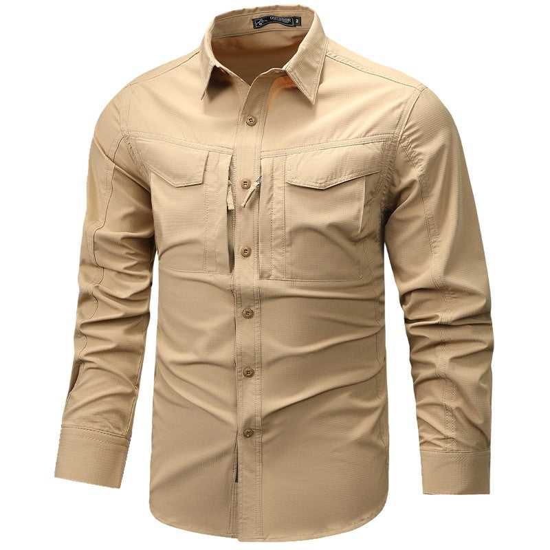 Summer Men Long Sleeve Cargo Breathable Shirt Mens Casual Tactic Military Shirts Men Multi Pocket Outdoor Hike Safari Work Shirt