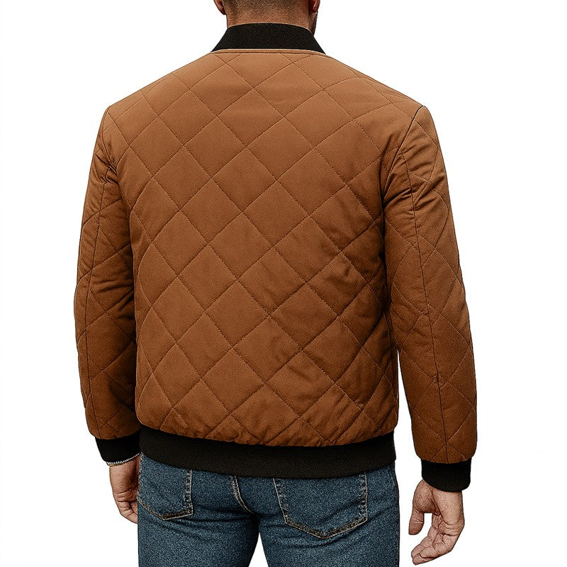 Quilted Jacket Men Autumn Winter Slim Fit Bomber Jacket Men Baseball Collar Cotton Padded Faux Fur Lined Casual Coat for 65-95kg