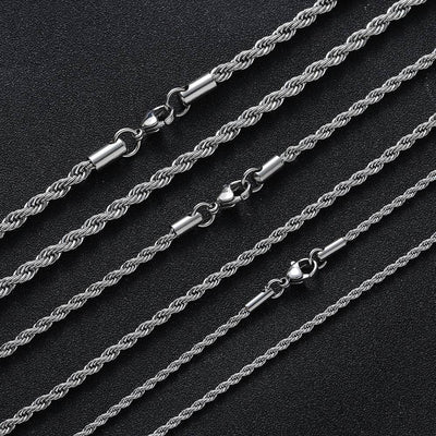 2/3/4/5/6 MM Rope Chain Necklaces For Men Women Twisted Sigapore Links Choker Basic Casual Punk Rock Stainless Steel Jewelry