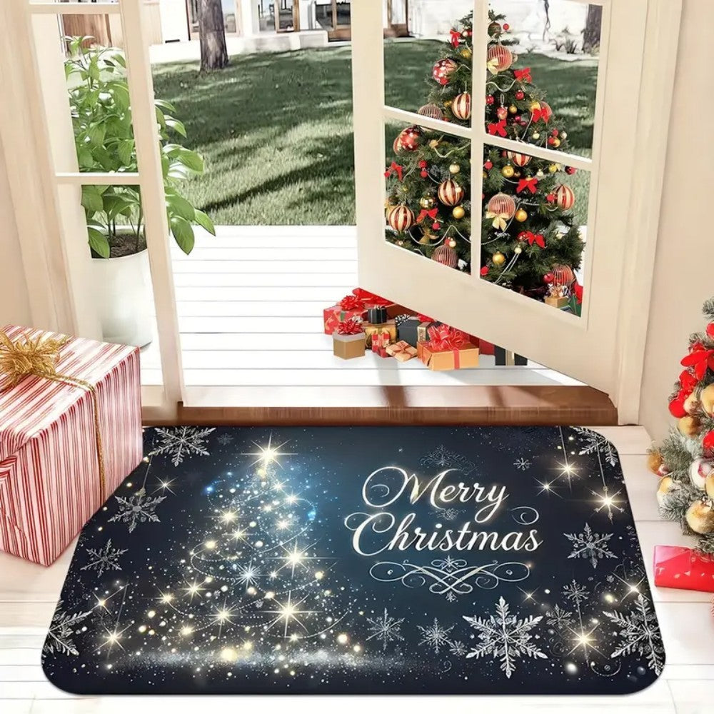 Merry Christmas Blue Star Snowflake Welcome Mat Bathroom Living Room Bedroom Kitchen Office Holiday Christmas Decoration Carpet