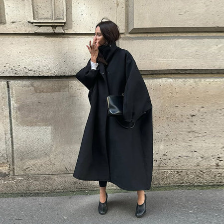 Fashion Loose Women's Trench Coat Stand Collar Batwing Sleeve Oversized Long Coats 2025 New Autumn Casual Street Chic Outwear