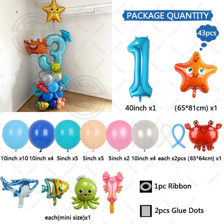 43Pcs Sea World Ocean Animal Balloons Set Birthday Party Decorations Kids Baby Shower Boy Under The Sea Party Supplies 2025