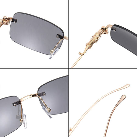 Rimless Square Sunglasses Women Men Luxury Brand Designer Popular Travel Driving Metal Leopard Head Sun Glasses Shade Eyewear