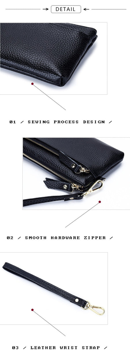 Women's Wristlet Clutch Purse Genuine Leather Clutch Cellphone Smartphone Long Wallet Vintage Purse Travel Double Zip Wristlets