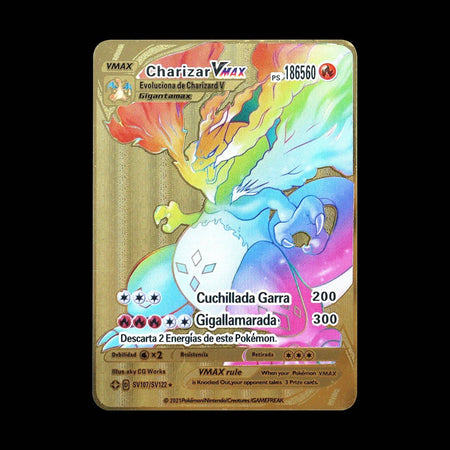 Pokemon 183200 Points High Hp  Gold Black English French Metal Cards Vmax Mega GX Game Collection Cards Charizard Pikachu Mewtwo