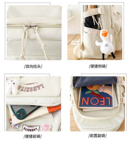 5-piece Set of Free Pendants Forest Style Korean Version Casual Harajuku Student Backpack for High School Girls Large Capacity