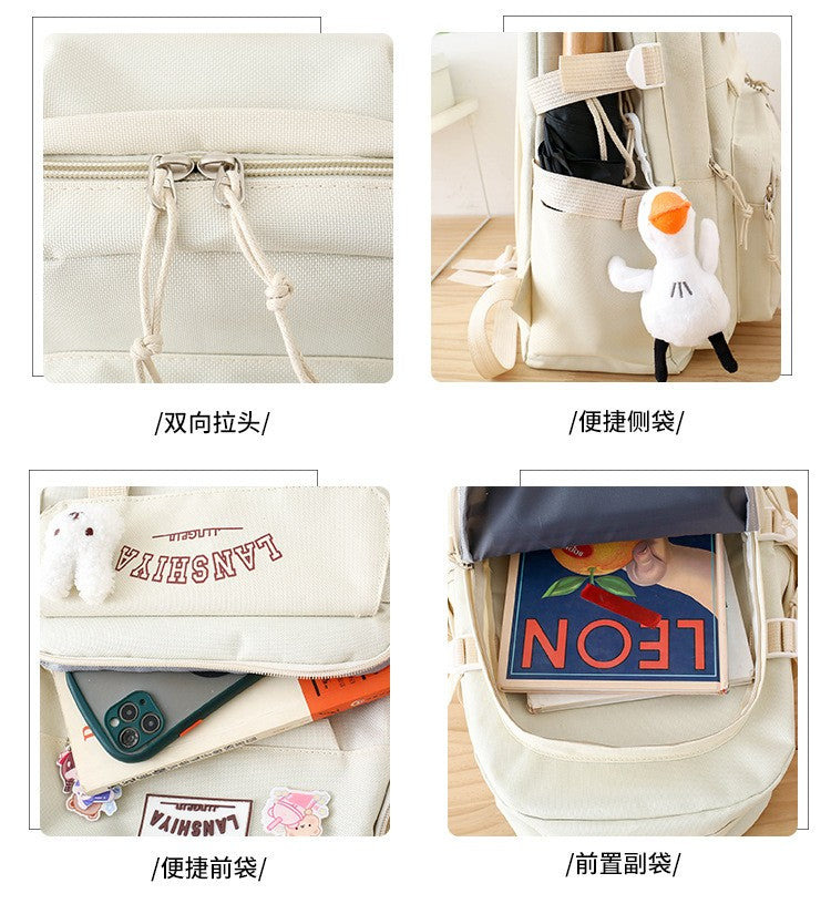 5-piece Set of Free Pendants Forest Style Korean Version Casual Harajuku Student Backpack for High School Girls Large Capacity