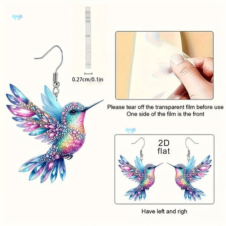1 set of elegant and stylish acrylic colorful honey-sucking bird necklace earrings set with multi-color wing design, suitable fo