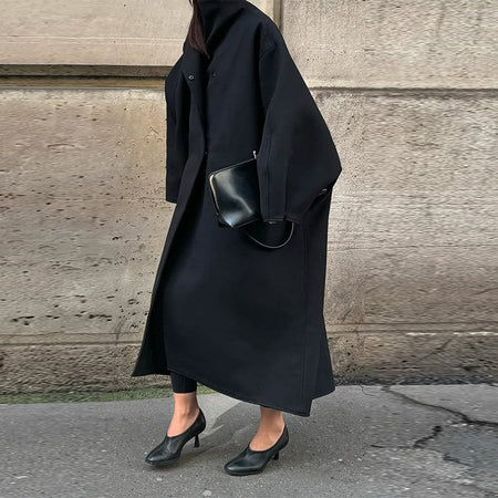 Fashion Loose Women's Trench Coat Stand Collar Batwing Sleeve Oversized Long Coats 2025 New Autumn Casual Street Chic Outwear