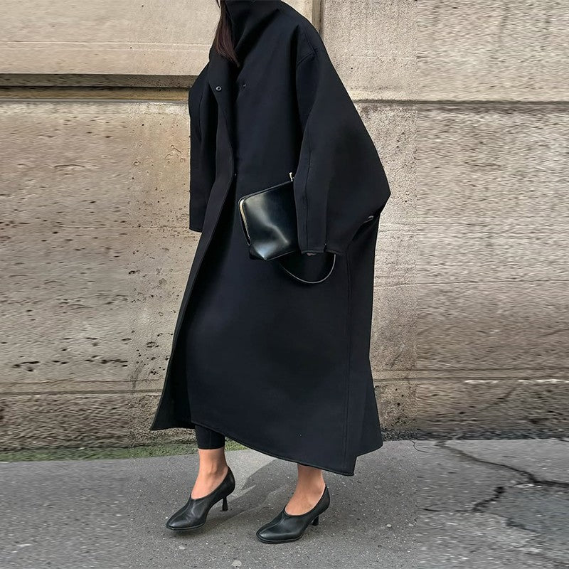 Fashion Loose Women's Trench Coat Stand Collar Batwing Sleeve Oversized Long Coats 2025 New Autumn Casual Street Chic Outwear