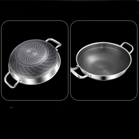 32cm 304 Stainless Steel Frying Pan Food Grade Non Stick Pan Honeycomb Pot Bottom Induction Cooker Gas Stove General Wok