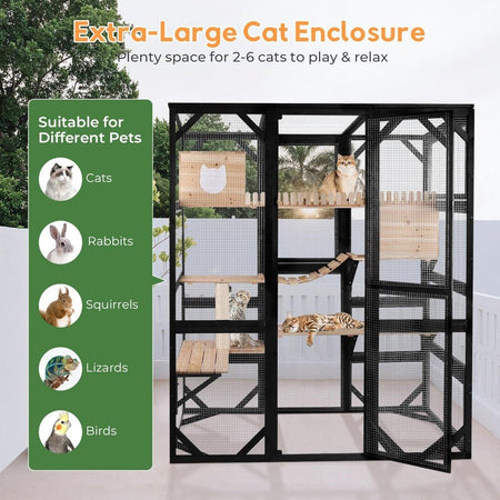Large Cat Catio Outdoor Window Enclosure 73" Wooden Cat House Attached to Window Catio for Cats Walk in Kitty Kennel with Large