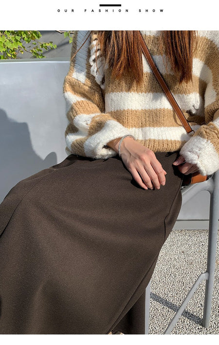 High Waist Plus Size Women Skirt Spring Women Clothing High Waist Hepburn Style Mid-Length A-Line Skirt New Casual Solid Skirts