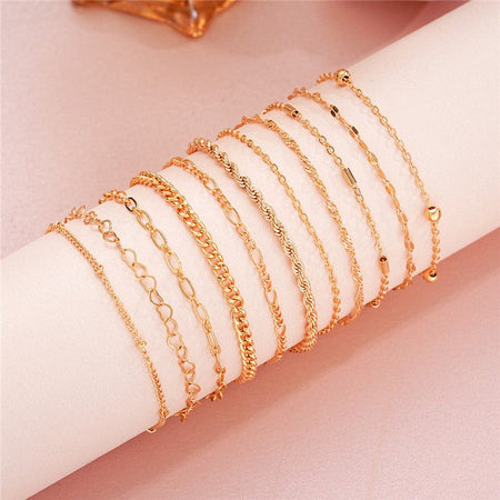 Cuban Chain Bracelet Set for Women, Gold Color, Boho Retro, Thick Twist, Trendy Quality Jewelry Gifts, 11Pcs, 2024