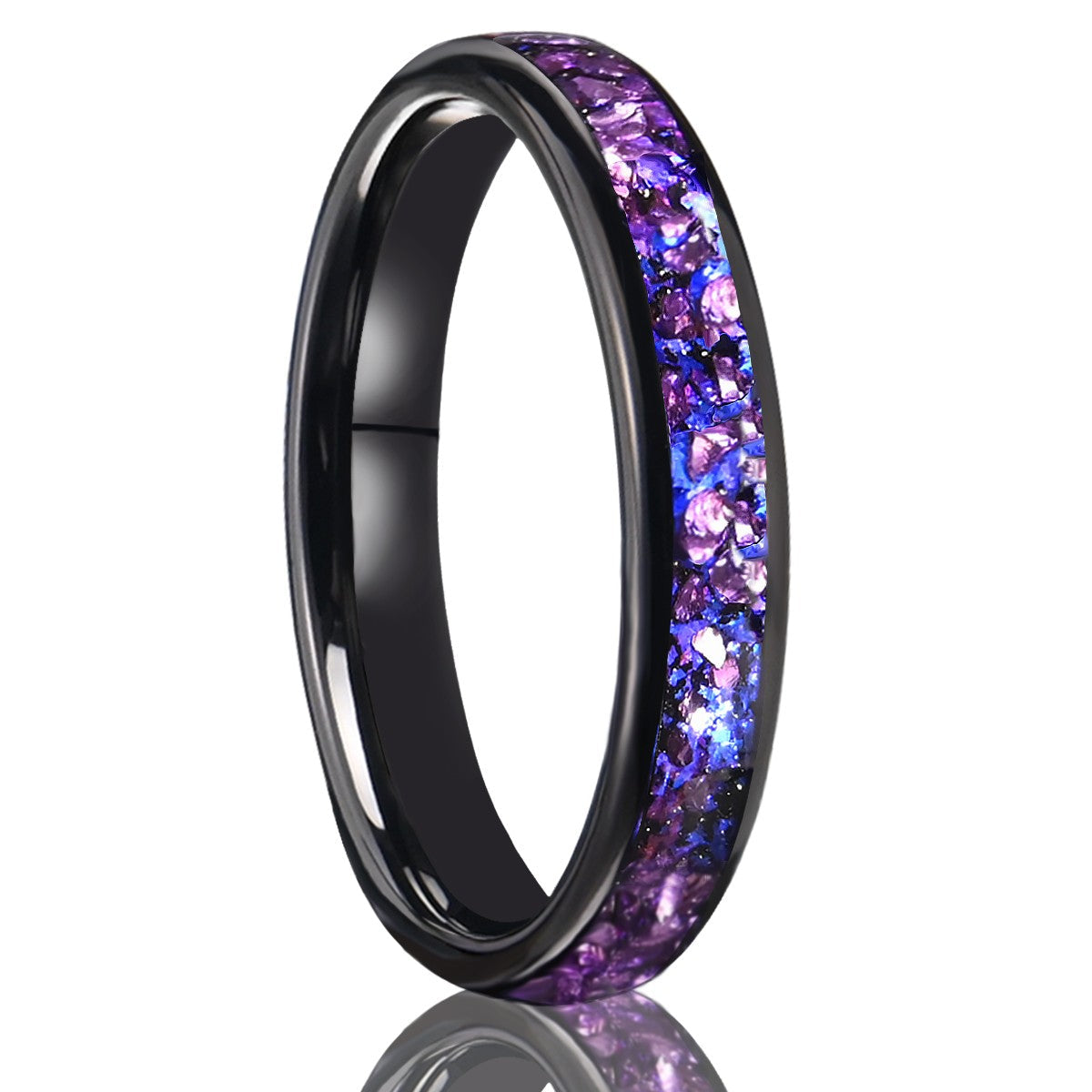 Mens Tungsten Carbide Ring Amethyst Inlay Black Wedding Band Engagement Promise Jewelry Gift 8MM Width Durable For Men DailyWear