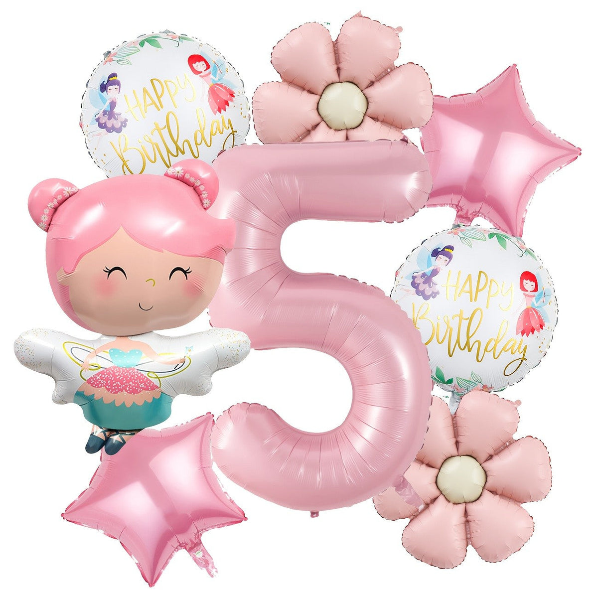 Cute Butterfly Fairy Theme Princess Birthday Foil Balloons Pink Wing Fairy Rainbow Balloons 4th Birthday Party Decorats