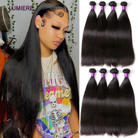 8-40" Bone Straight Human Hair Bundles 1/3/4 PCS Brazilian Hair Weave Raw Human Hair Bundles Deal Virgin Hair Extensions Lumiere