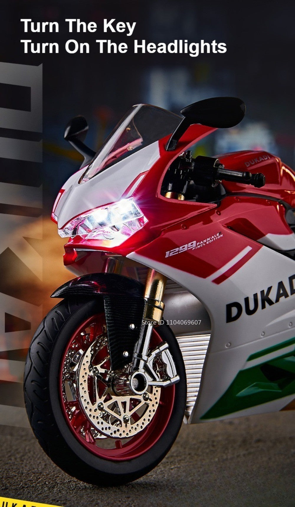 1:9 Scale 1299 V4S Miniature Motorbike Toy Models Alloy Diecast Sound Light Shock Absorption Ornament Motorcycles for Kids Gifts