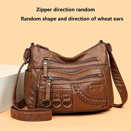Vintage PU Crossbody Bag, Retro Multi Layer Shoulder Bag, Women's Fashion Handbag & Purse, Female Work Travel Messenger Bag