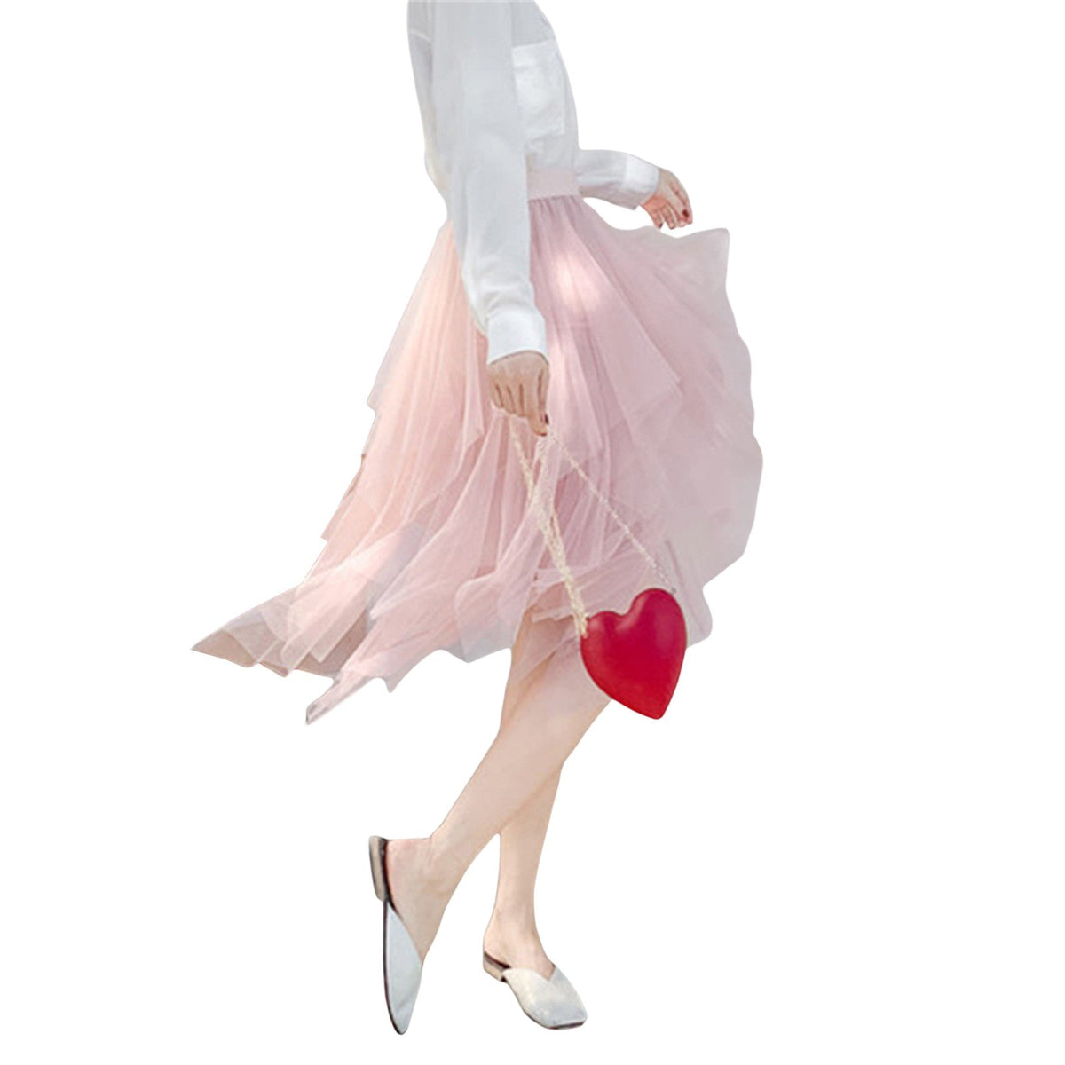 New Fairycore Lady ´s Fashionable Sexy Solid Color Mesh Skirt, Irregular Elastic Tulle Bubble Skirt, Daily Life and Vacation