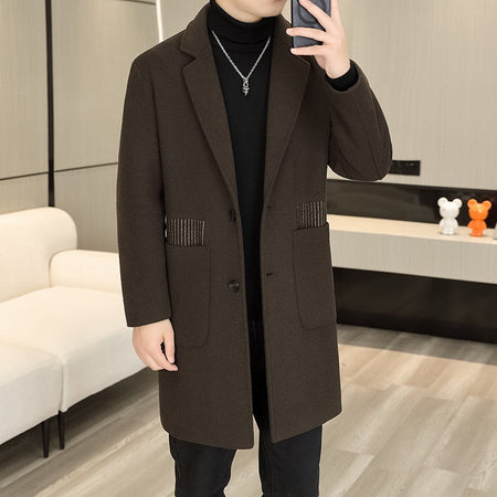 Men's Long Over-the-Knee Trench Coat Youth Black Business Casual Suit Collar Overcoat Mid-Length Trench Coat
